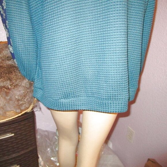 Avenue WAFFLE Knit Size 14 16 TUNIC Top THERMAL Mix Media CROCHET Balloon Sleeve - Picture 9 of 10